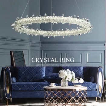 Inel Șirag de mărgele de Cristal Tavan Candelabre de Lux Arta Living Morden Dormitor cu LED-uri Lampă de Pandantiv Decor Acasă Perdeaua de Lumină Luciu