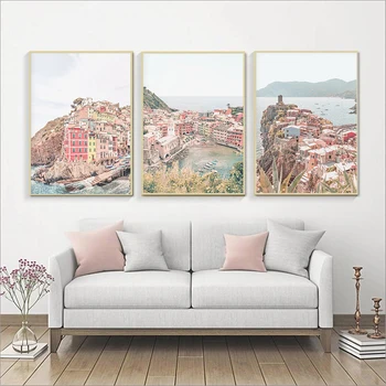 Italia Postere De Călătorie Roz Cinque Terre Lac Amalfi Coast Resort Printuri De Arta De Perete Panza Pictura Turism City Imagine Decor Acasă