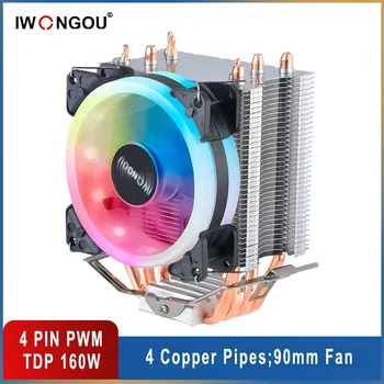 IWONGOU X99 Procesor Cooler Am4 4 Heatpipes Radiator IWONGOU 4Pin PWM de Răcire CPU 90mm RGB Ventilator pentru Intel Lga 2011/1366/1700/AMD
