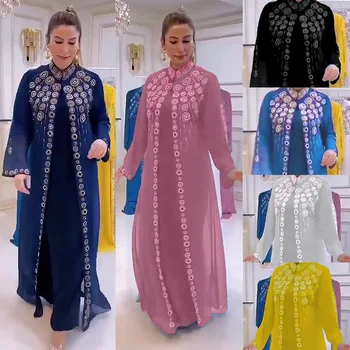 Jalabiya Rochii Eid Femeile Musulmane Liber Caftan Rochie Cu Maneci Lungi Rochii De Partid Ramadan Abayas Caftan Elegant Stand Guler Vestidos