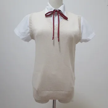 Japoneze Uniforme Școlare Haine Cosplay fără Mâneci Pulover Vesta Femei Tricotate Solid V-neck Bumbac JK Nacy Albastru Vesta Pentru Fete