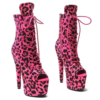LAIJIANJINXIA Noi 17CM/7inches Leopard Superioară Stâlp de Pantofi de Dans cu Toc Platforma Sexy Club de noapte pentru Femei Cizme Moderne 227