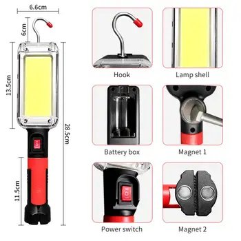 LED Lumina de Lucru cu Lampă Portabilă Cârlig, Magnet Lampa Camping Ridicat Scăzut COB USB Reîncărcabilă 18650 lanterna Lanterna de Lucru rezistent la apa