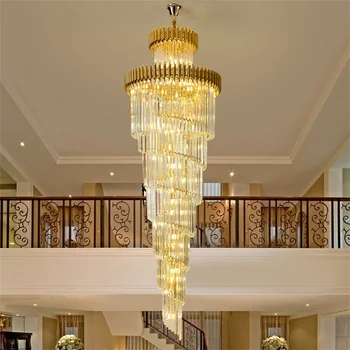 LED-uri de mare Lux, Candelabre de Cristal Spirală Lung Agățat Pandantiv de Iluminat Living Vila Scara Suspensie Aur Negru Luciu