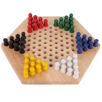 Lemn Dame De Învățământ Clasic Hexagon Checker Set Joc De Șah Jucărie