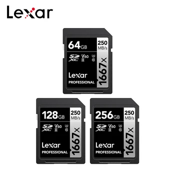 Lexar Original, Card SD de 64GB, 128GB, 256GB Flash Card de Memorie UHS-II 4K V60 Mare Viteza de 250 m/s Class10 1667x SDXC Card pentru Camera