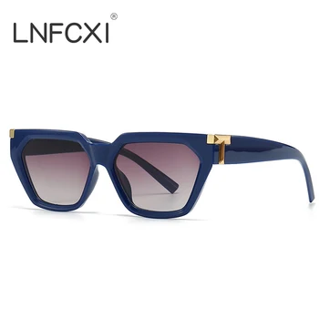 LNFCXI Nou Retro ochelari de Soare Patrati Femei Barbati Moda T Nuante de Stil Trend Punk Nituri Gradient Albastru Ochelari de Soare UV400