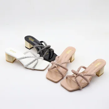 Low Papuci Casual, Pantofi cu Toc Înalt Doamna Sclipici Slide-uri de Mari Dimensiuni Legate toc Pătrat Slipers Femei de Lux Moale Jeleu Bloc