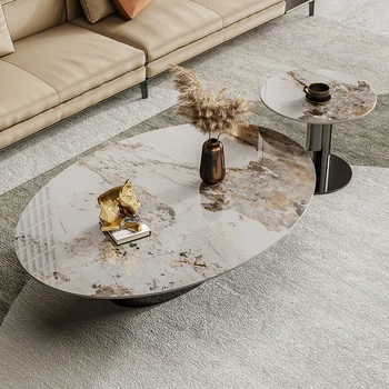 Lumina extravagante rock placa de cafea, masă combinație nouă rundă de simplu din oțel inoxidabil avansat senzual masă de cafea designer