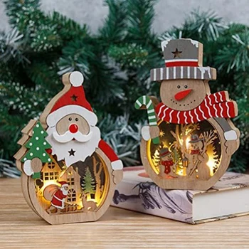 Lumini de Birou Topper Iarna Decor de Crăciun, om de Zăpadă Moș Crăciun Ornamente: 2 buc Stralucitoare Figurine din Lemn