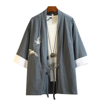 M-5XL Japoneză Streetwear Kimono Camasa Barbati Dragon Chinezesc Embroiderd 3/4 Maneca Guler Tricouri Bumbac Uzura de Birou XXXXXL