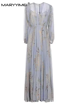 MARYYIMEI Primavara-Vara pentru Femei de Moda rochie cu mâneci Lungi de Imprimare de Vacanță Rochii de Seara Lungi