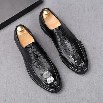 mens casual original ciucure din piele pantofi elegant negru platforma de afaceri cu pantofi rochie de mireasa model crocodil încălțăminte zapatos