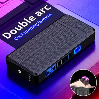 Metal fierbinte în aer liber Windproof Puls Dublu Arc USB Bricheta LED Putere Touch Senzor de Aprindere Bricheta Cadouri pentru Barbati