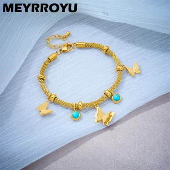 MEYRROYU 316 din Oțel Inoxidabil Fluture Nou Piatra Verde Pendant Brățară Pentru Femei de Lux Bijuterii Animal Petrecere de Ziua de nastere Cadouri