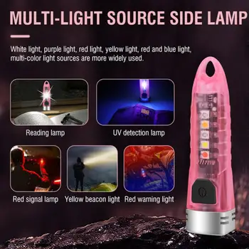 Mini Breloc Lanterna Cu 12 Moduri De Reincarcabil Rezistent La Apa Portabil Edc Flash De Lumină Breloc Cu Galben Lumina Uv
