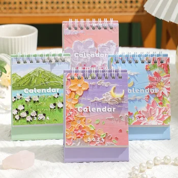 Mini Desktop Calendar Mici Retro Stil European Florale Calendar 2024 Minunat Portabil Calendar Elev/birou Accesorii de Birou