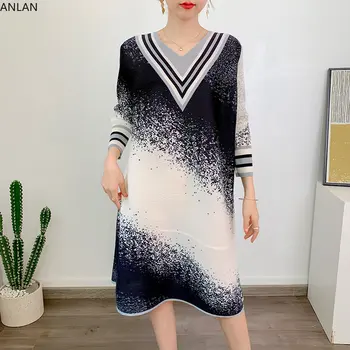 Miyake Stil Cutat Imprimate Rochie pentru Femei de Vară 2024 Nou Liber Mini Casual Rochii de Seara Temperament de Lux Genunchi-Lungime