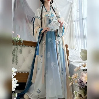 Mochen Ploaie Cețoasă Hanfu[Marea de un Albastru Jade]Una bucata piept tricou lungime fusta cu broderie de imprimare pentru primavara/vara prietenele