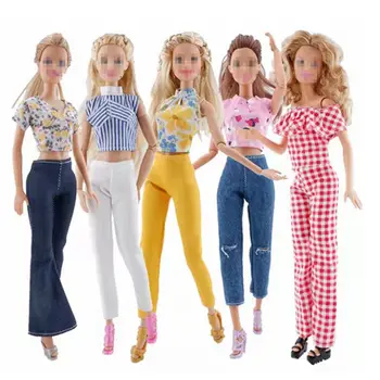 Moda 1/6 Papusa Haine pentru Barbie Haine Set Tricou Crop Top Pantaloni Salopeta 11.5