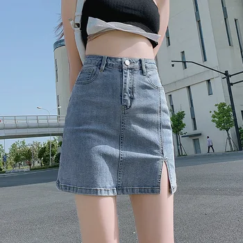 Moda coreeană Split Blugi Fuste Femeie Harajuku Bodycon Talie Înaltă, din Denim Fusta Mini Y2K Hip Blugi Fusta Femei Streetwear