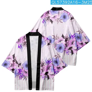 Moda De Vara Cu Flori Imprimate Japoneză Cardigan Cosplay Haori Tricouri Kimono Tradițional De Bărbați, Femei Yukata Îmbrăcăminte