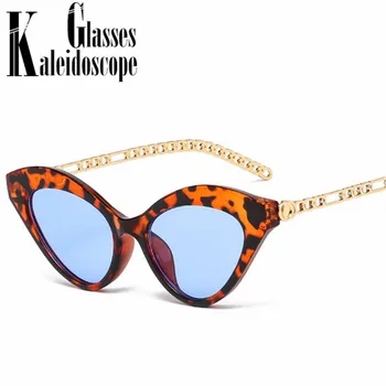 Moda Ochi de Pisică ochelari de Soare Femei Lanț Cadru Picior Ochelari Retro Ochelari de Soare Femei Leopard Ochelari de Nuante UV400 Ochelari de protecție