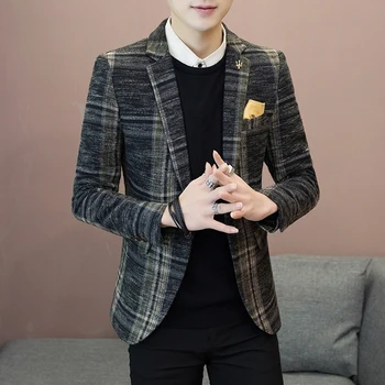 Moda pentru bărbați Chipeși Versiunea coreeană de Tot Potrivire Plaid Blazer Coat Tineretului Britanic Slim Single Vest Gros Stil【M-4XL】
