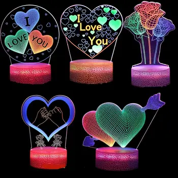Modă de Ziua Îndrăgostiților Dragoste 3D din Acril cu Led-uri Touch Lampă de Masă Fata Kawaii 3 Culoare Noptieră Lumina de Noapte Acasă Decorare Cadou de Ziua de nastere