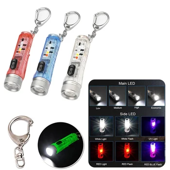 Multi-funcție Mini Breloc Lanterna LED-uri USB Reîncărcabilă Portabil Magnetic rezistent la apa Lanterna Camping în aer liber Avertizare Felinar