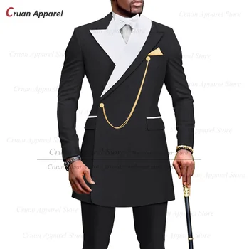 Negru Bărbați Costum Slim Fit Nou de Lux din Africa de Nunta Costume pentru Barbati personalizate de Moda de Petrecere Pantaloni Sacou 2 Buc Set