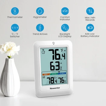 Newentor Stație Meteo Wireless Termometru Umiditate Monitor Cu Vremea Higrometru Ceas Cu Alarma Snooze