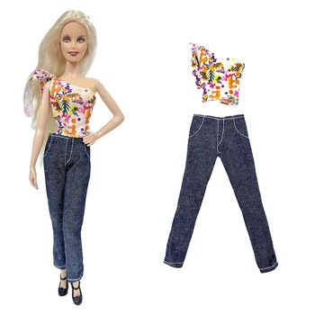 NK Set 1 Nobil model de păpușă se îmbracă: stil de vara strappy sus+blugi Pentru Barbie Papusa JUCĂRIE Acasă accesorii CADOU