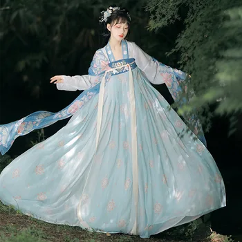 Noi 2023 Chineză Tradițională Broderie Hanfu Femei Cosplay Halat De Dans Set Costum De Zână Fete De Îmbrăcăminte Simplu Dinastiei Han Rochie