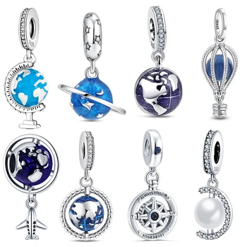 Noi Argint 925 Original Se Potrivesc Brățară Pandora Roti Globul Albastru Farmece Legăna Perla Balon Cu Aer Cald Pentru Fata Diy Cadou