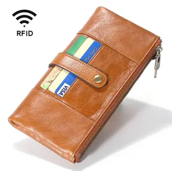 Noi Sosiri RFID din Piele Lung Portofel Bărbați Femei Bifold Fermoar Mână Portofel Card de Numerar Monedă Pungă Real Cowskin Portofel