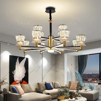 Nordic light lux camera de zi led cristal candelabru modern minimalist sala de mese de lux dormitorul de aur și negru, lămpi de tavan
