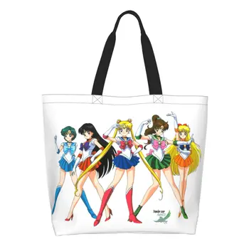 Obiceiul Japonez Shojo Manga Sailor Cumpărături Saci De Panza Femei Durabil Mare Capacitate De Alimente Anime Fata Lunii Shopper Tote Pungi