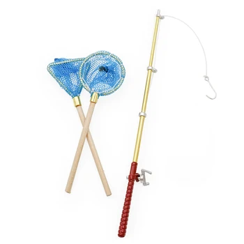 Odoria 1:12 Miniatură Pol de Pește și 2 buc Plase de Pescuit Set de Basm în aer liber, Grădină Instrument de Păpuși Accesorii Papusa Casa Decor