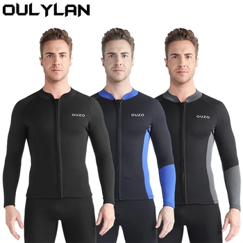 Oulylan Moda 3MM Neopren Costum Topuri Bărbați Split Mâneci Lungi Cald de protecție Solară Înot Snorkeling, Surfing, Scufundări Topuri