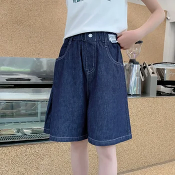 Pantaloni Scurti din Denim Blugi Fete 2023 Vara coreeană de Moda Casual Largi Picior Genunchi-lungime Pantaloni Streetwear Adolescenti Haine de la 6 La 14 Ani