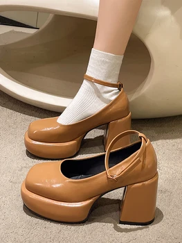 Pantofi Casual Tocuri 2023 Sandale de Doamnelor Deget de la picior Pătrat de Baschet Platforma Femei Adidași pe Tălpi Groase de Marcă Pompe Mary Jane Le