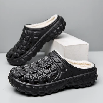 Papuci de casă Pentru Bărbați Acasă, Plus Catifea Ține de Cald Bumbac Pantofi în aer liber Hard-purtarea Baie Dovada de Apă Proiectat Noua Moda Papuci de casă