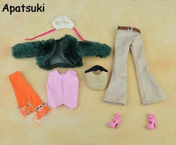 Papusa Set de Accesorii de Iarna Purta Haina de Blana Haine de Moda Pentru Barbie Doll House Pantaloni Eșarfă Pantofi Pungi Pentru 1/6 BJD Papusa