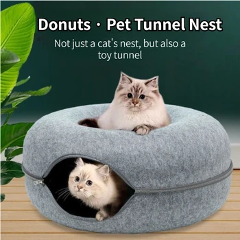 Patru Anotimpuri Universal Simțit Gogoasa Cat Cuib de Tunel Labirint Gaură Semi-închise, Lavabil, Detasabil Rotund Pat Pisica