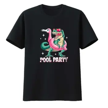 Petrecere la piscină Dinozaur Bumbac T-shirt Desene animate Moda Dinozaur Stil Anime Tricou Y2k Haine Techweare Bărbați Teuri Grafice Tricouri