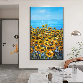 Pictura modernă Rezumat Floarea-soarelui Canvas Wall Art Decor Acasă Nordic Flori de Cer Albastru Decorativ Poster de Imprimare pentru Camera de zi