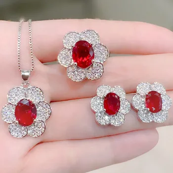 Pietre pretioase rubin Rosu Cristal 5A Zirconiu Diamante Fine Seturi de Bijuterii pentru Femei Elegante de Nunta, Accesorii de Petrecere Ziua de nastere Cadouri Noi