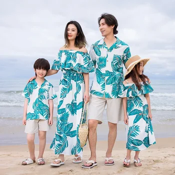 Plaja Articole de Haine pentru Familie Tricouri Set Vacanță Lungă Mama și Fiica Rochie Albastră pentru Stațiunile de la Marea Privi Tatăl și Fiul Tinuta
