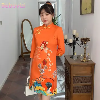 Plus Dimensiune 4XL Naționale Stil Retro Elegant Liber Qipao Rochie 2022 Noi Maneci Scurte Chineză Tradițională Îmbunătățită Cheongsam